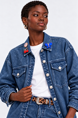 ๐ Autumn/Winter 2026/27
- Over-shirt - Blue Denim With lapel pins adorned with colorful stones ๐