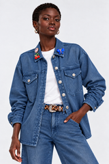 ๐ Autumn/Winter 2026/27
- Over-shirt - Blue Denim With lapel pins adorned with colorful stones ๐