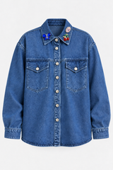 ๐ Autumn/Winter 2026/27
- Over-shirt - Blue Denim With lapel pins adorned with colorful stones ๐