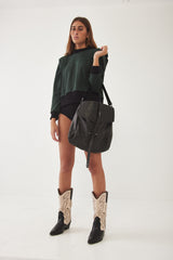 Mini Bencku- Smooth Black Leather Hobo Handbag- Black is always a good idea