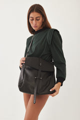 Mini Bencku- Smooth Black Leather Hobo Handbag- Black is always a good idea