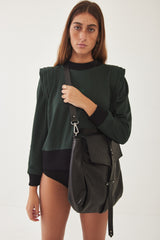 Mini Bencku- Smooth Black Leather Hobo Handbag- Black is always a good idea