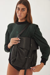 Mini Bencku- Smooth Black Leather Hobo Handbag- Black is always a good idea
