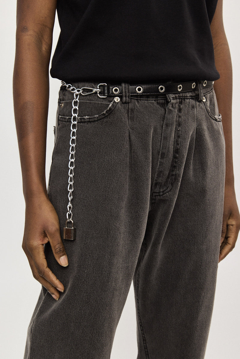 Vegan 🌱 belt - Black+ Silver chain (faux leather)