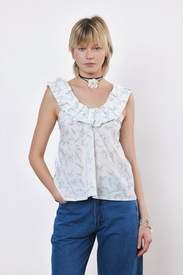 ⛵️Spring/Summer 2025 - Helena- Ruffle-Trim Sleeveless Top- White lavender