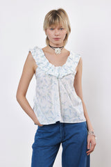 ⛵️Spring/Summer 2025 - Helena- Ruffle-Trim Sleeveless Top- White lavender