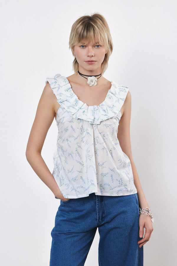 ⛵️Spring/Summer 2025 - Helena- Ruffle-Trim Sleeveless Top- White lavender