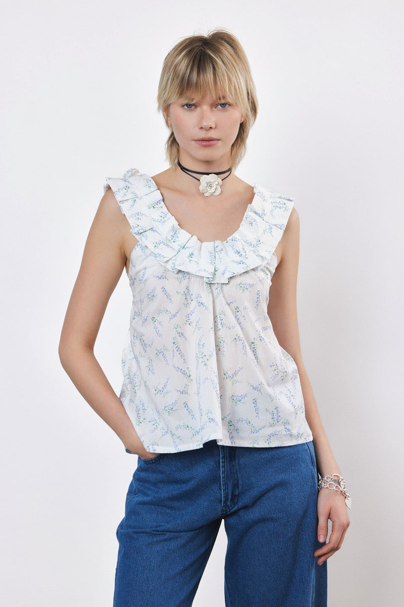 ⛵️Spring/Summer 2025 - Helena- Ruffle-Trim Sleeveless Top- White lavender