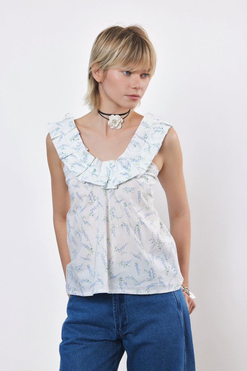 ⛵️Spring/Summer 2025 - Helena- Ruffle-Trim Sleeveless Top- White lavender