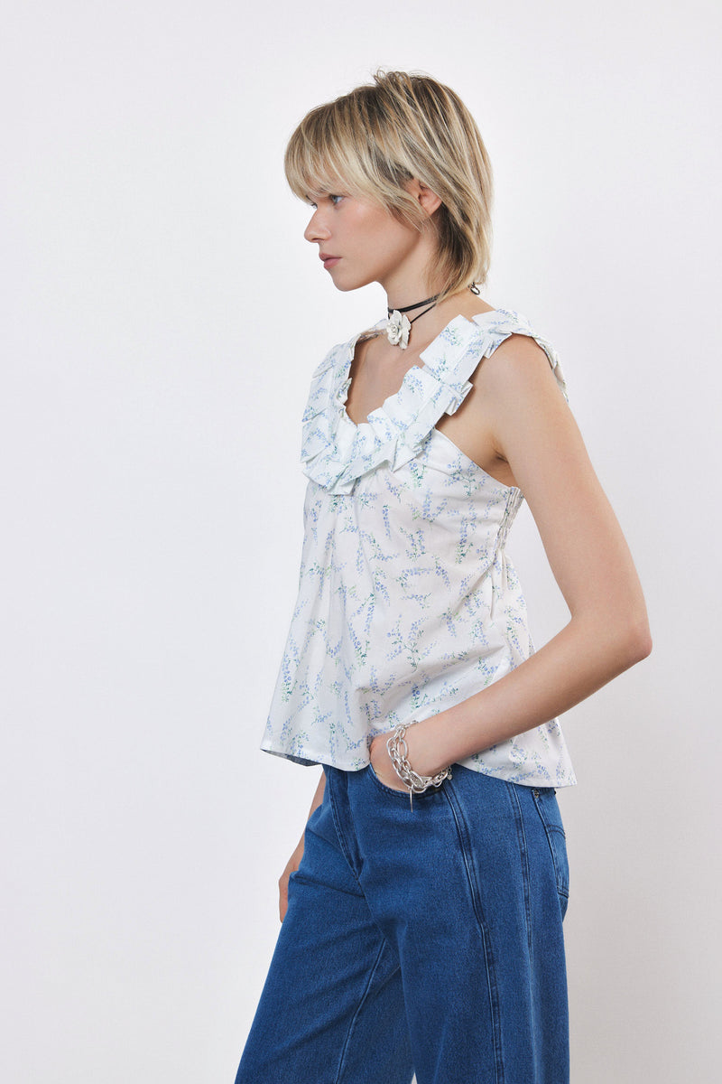 ⛵️Spring/Summer 2025 - Helena- Ruffle-Trim Sleeveless Top- White lavender