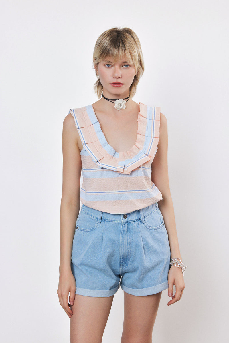 ⛵️Spring/Summer 2025 - Helena- Ruffle-Trim Sleeveless Top- Ice cream. 🍧