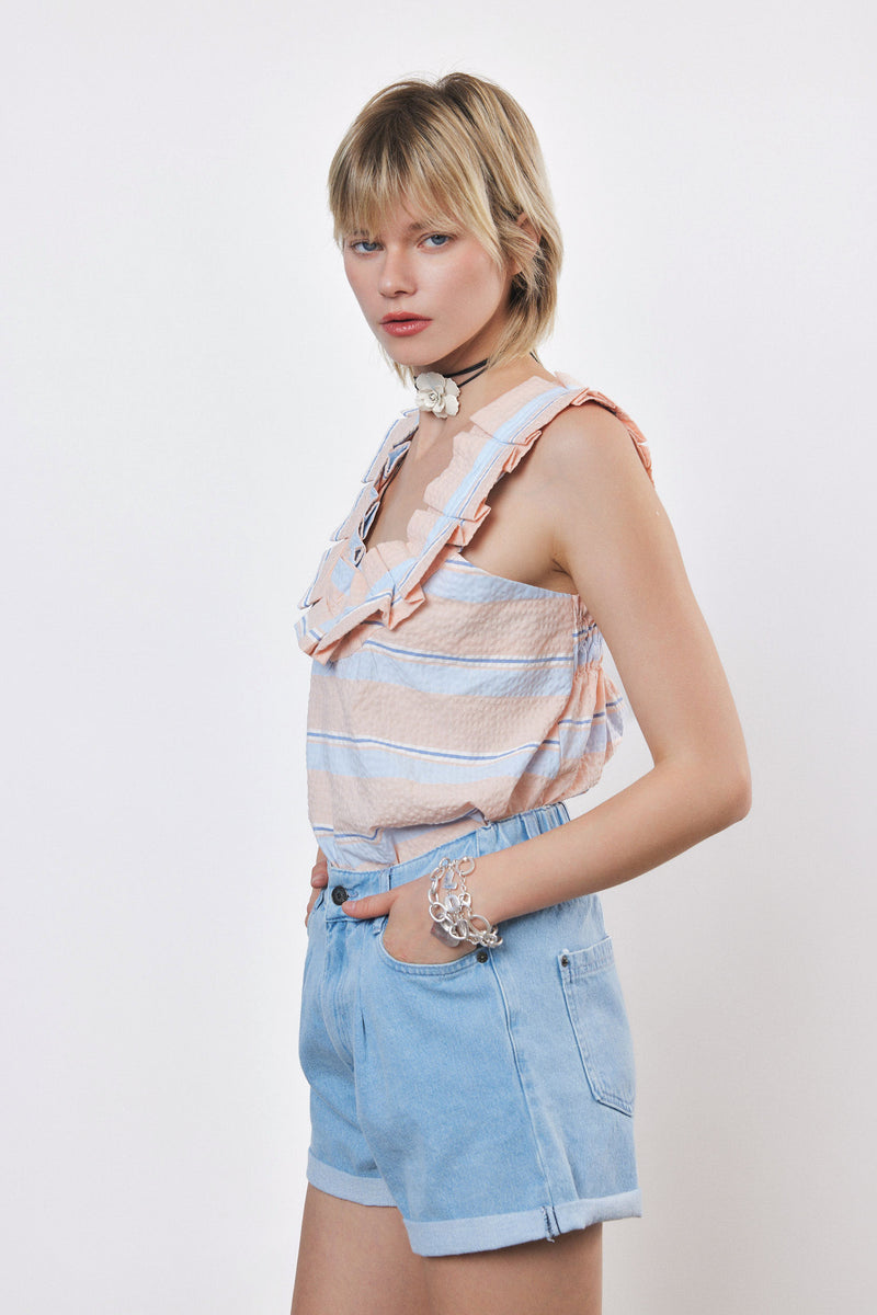 ⛵️Spring/Summer 2025 - Helena- Ruffle-Trim Sleeveless Top- Ice cream. 🍧