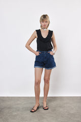 ⛵️Spring/Summer 2025 - Helena- Ruffle-Trim Sleeveless Top- Black satin