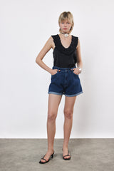 ⛵️Spring/Summer 2025 - Helena- Ruffle-Trim Sleeveless Top- Black satin