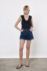 ⛵️Spring/Summer 2025 - Helena- Ruffle-Trim Sleeveless Top- Black satin