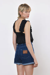 ⛵️Spring/Summer 2025 - Helena- Ruffle-Trim Sleeveless Top- Black satin