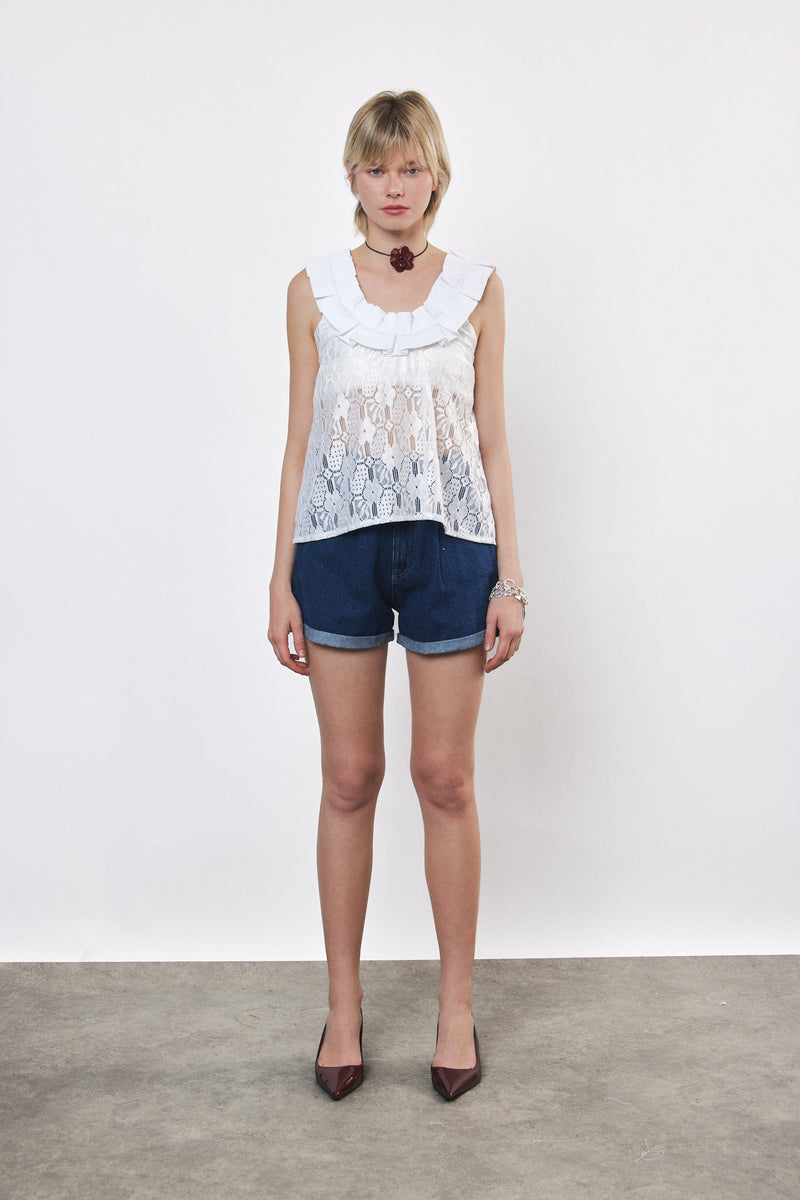 ⛵️Spring/Summer 2025 - Helena- Ruffle-Trim Sleeveless Top- White lace