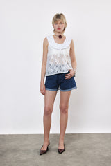 ⛵️Spring/Summer 2025 - Helena- Ruffle-Trim Sleeveless Top- White lace
