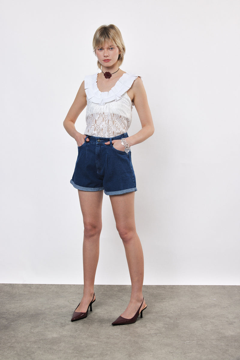 ⛵️Spring/Summer 2025 - Helena- Ruffle-Trim Sleeveless Top- White lace