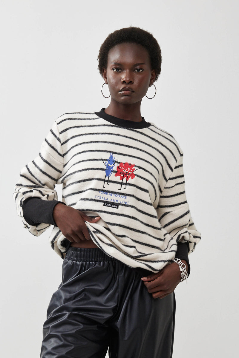 🧦Autumn/Winter 2025/2026- The Lot Sweatshirt - furry friends (Black and White) Blue and Red embroidery