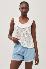 ⛵️Spring/Summer 2025 - Helena- Ruffle-Trim Sleeveless Top- White lace