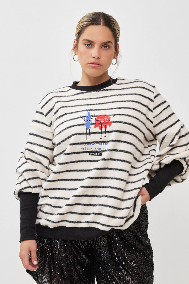 🧦Autumn/Winter 2025/2026- The Lot Sweatshirt - furry friends (Black and White) Blue and Red embroidery
