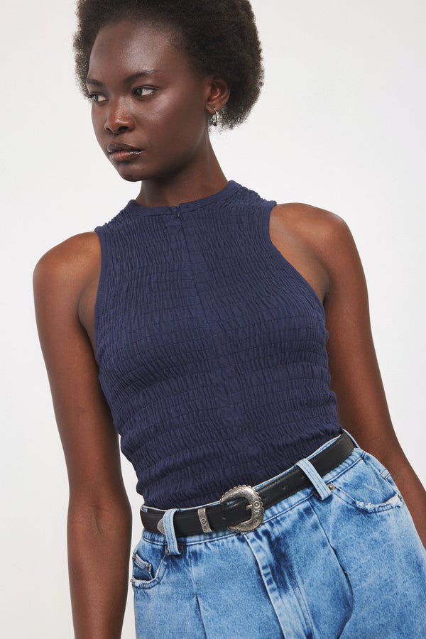 ⛵️Spring/Summer 2025 - Strawberry 🍓 - Navy 🔹 This item is discounted due to a minor defect – slight irregularities in the spacing of the gathers