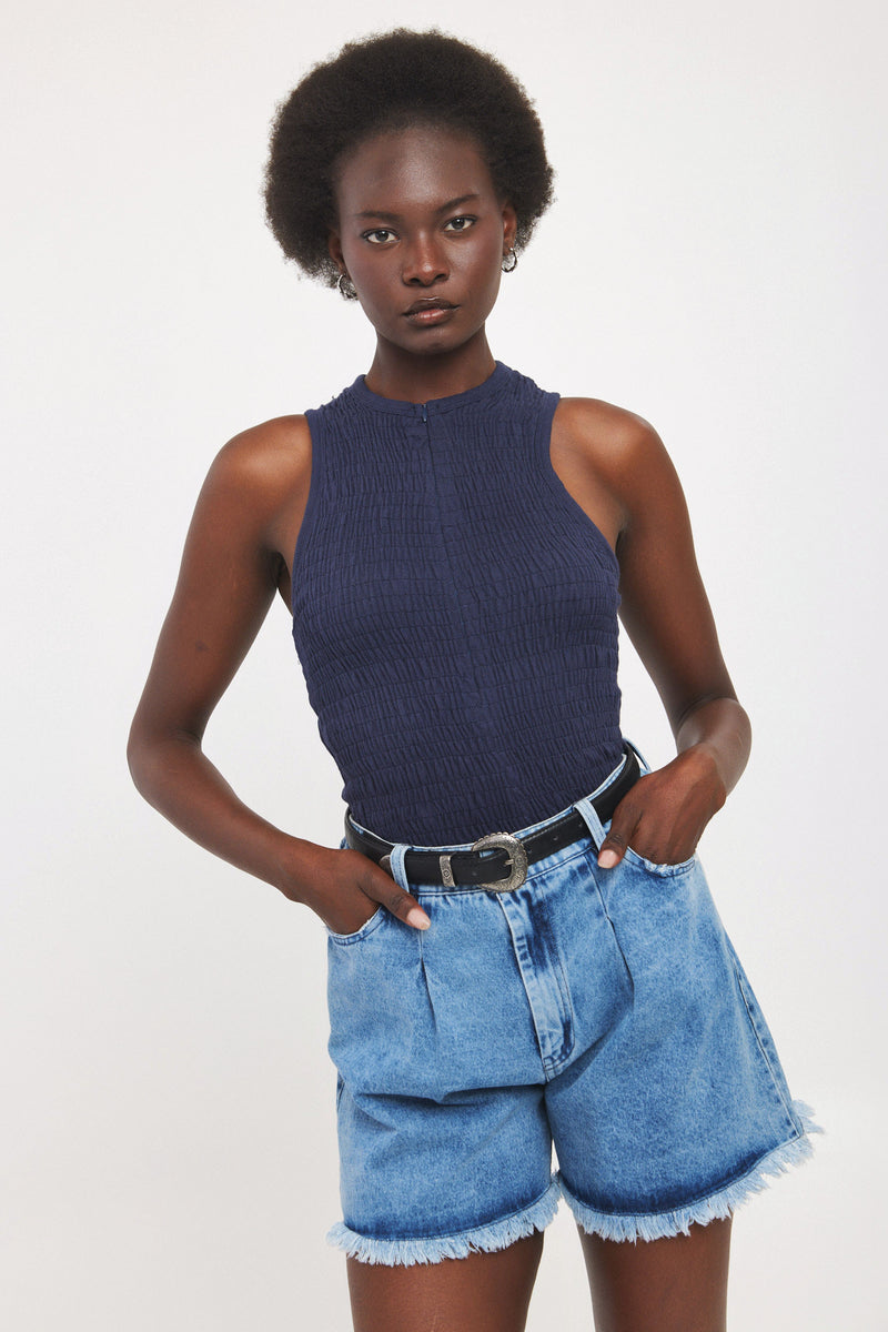 ⛵️Spring/Summer 2025 - Strawberry 🍓 - Navy 🔹 This item is discounted due to a minor defect – slight irregularities in the spacing of the gathers