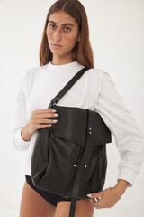 Mini Bencku- Smooth Black Leather Hobo Handbag- Black is always a good idea