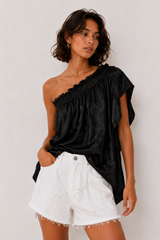 🍰 SUMMER 2026 - Phili - one shoulder -One Shoulder top- Black satin