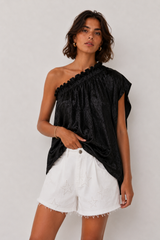 🍰 SUMMER 2026 - Phili - one shoulder -One Shoulder top- Black satin