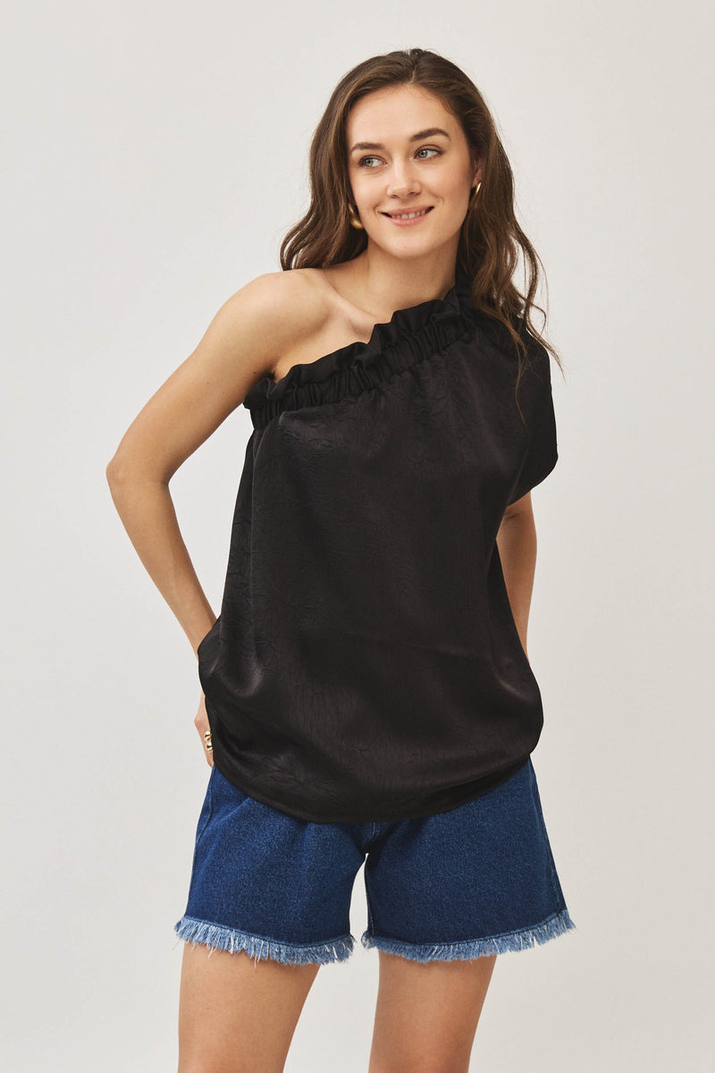 ⛵️Spring/Summer 2025 - Phili - one shoulder -One Shoulder top -  Black texture