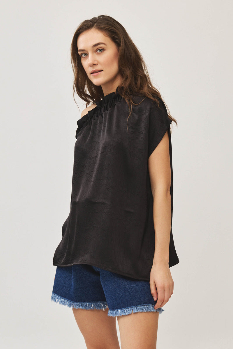⛵️Spring/Summer 2025 - Phili - one shoulder -One Shoulder top -  Black texture