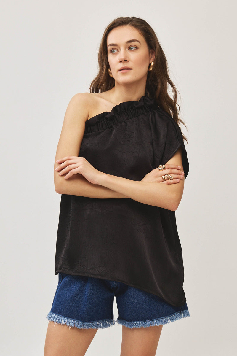 ⛵️Spring/Summer 2025 - Phili - one shoulder -One Shoulder top -  Black texture
