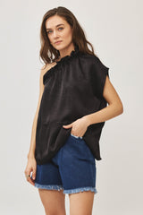 ⛵️Spring/Summer 2025 - Phili - one shoulder -One Shoulder top -  Black texture