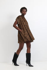 Solar eclipse dress 🌖 - Black and White - Brown leo hairy and wild- *NEW*