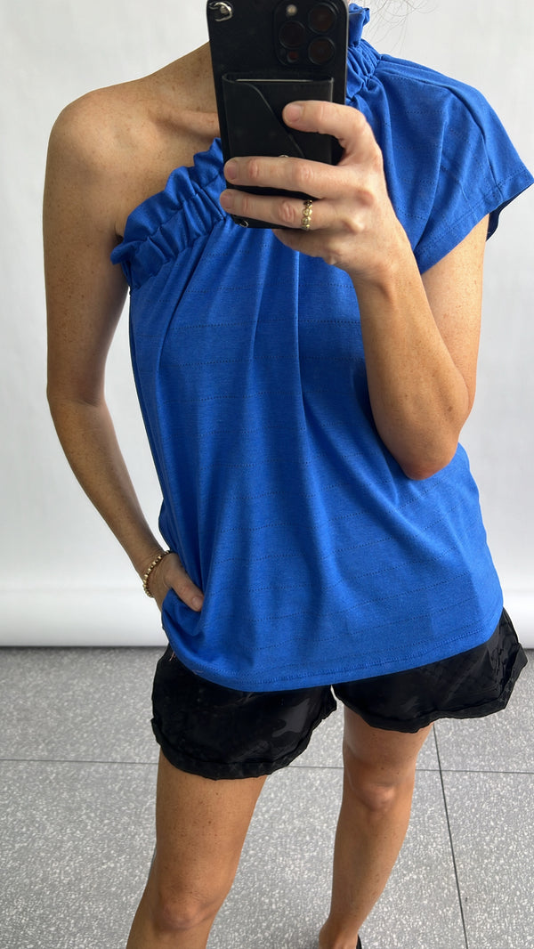 Sample- one shoulder T shirt Blue