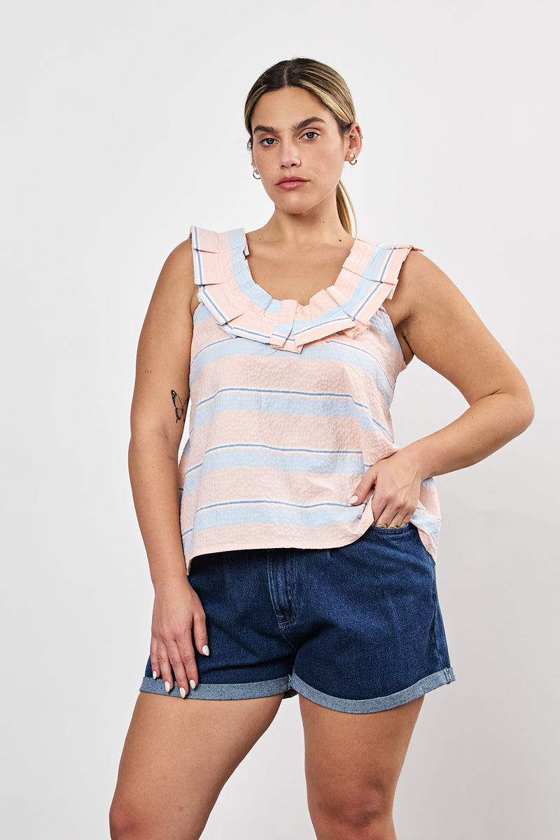 ⛵️Spring/Summer 2025 - Helena- Ruffle-Trim Sleeveless Top- Ice cream. 🍧