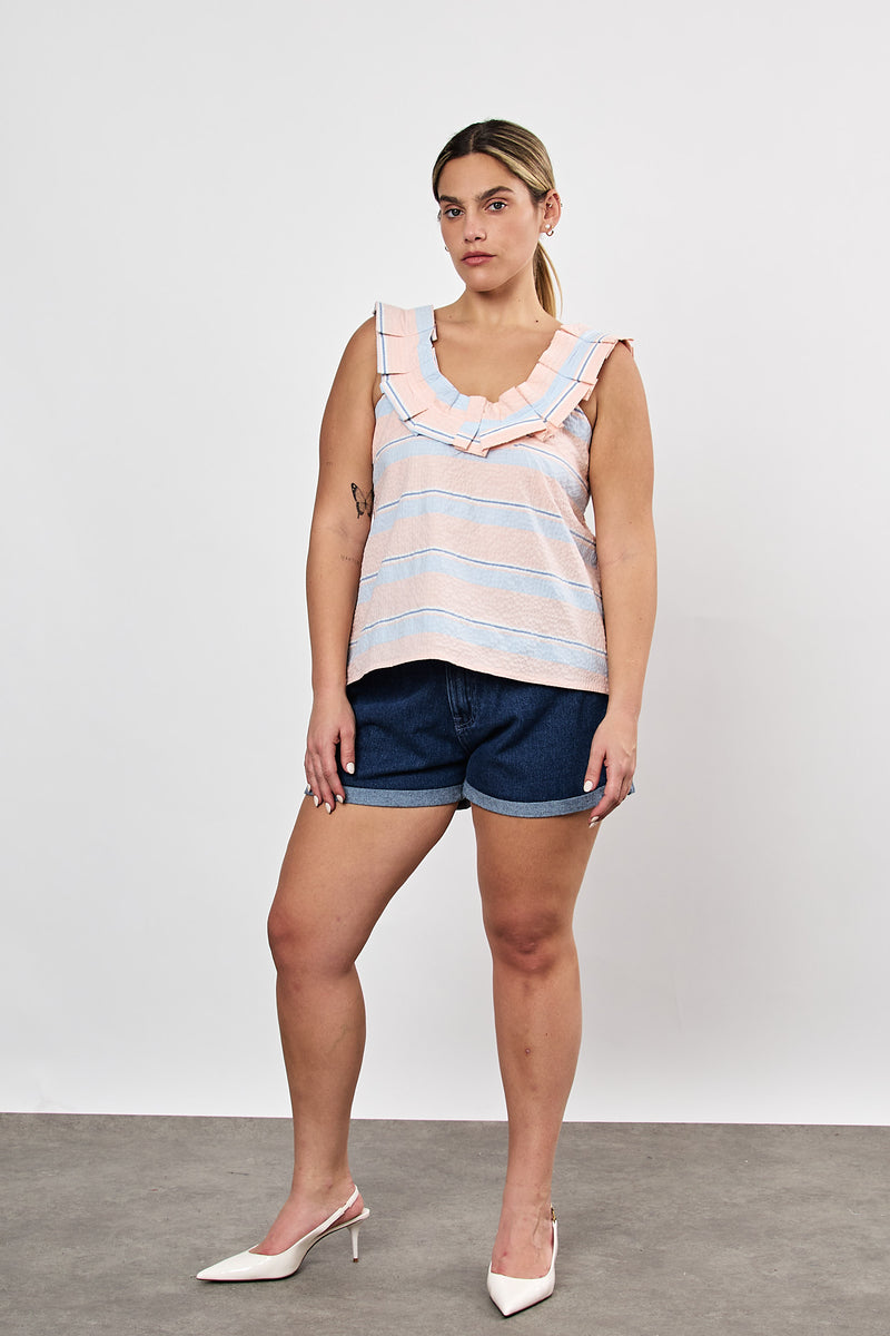 ⛵️Spring/Summer 2025 - Helena- Ruffle-Trim Sleeveless Top- Ice cream. 🍧