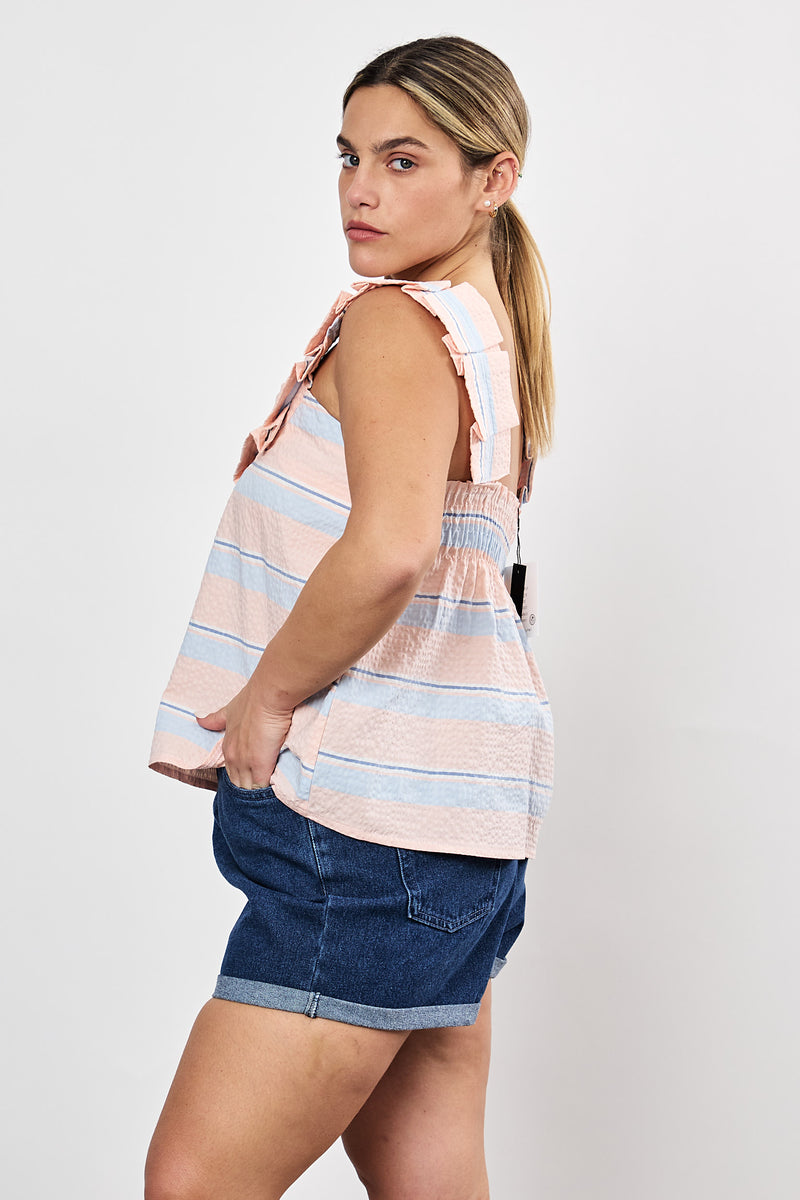 ⛵️Spring/Summer 2025 - Helena- Ruffle-Trim Sleeveless Top- Ice cream. 🍧