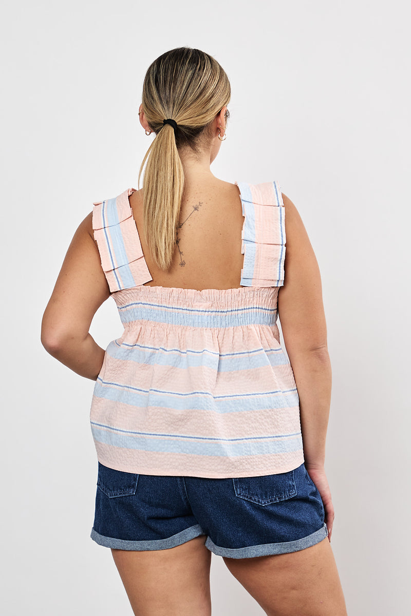 ⛵️Spring/Summer 2025 - Helena- Ruffle-Trim Sleeveless Top- Ice cream. 🍧