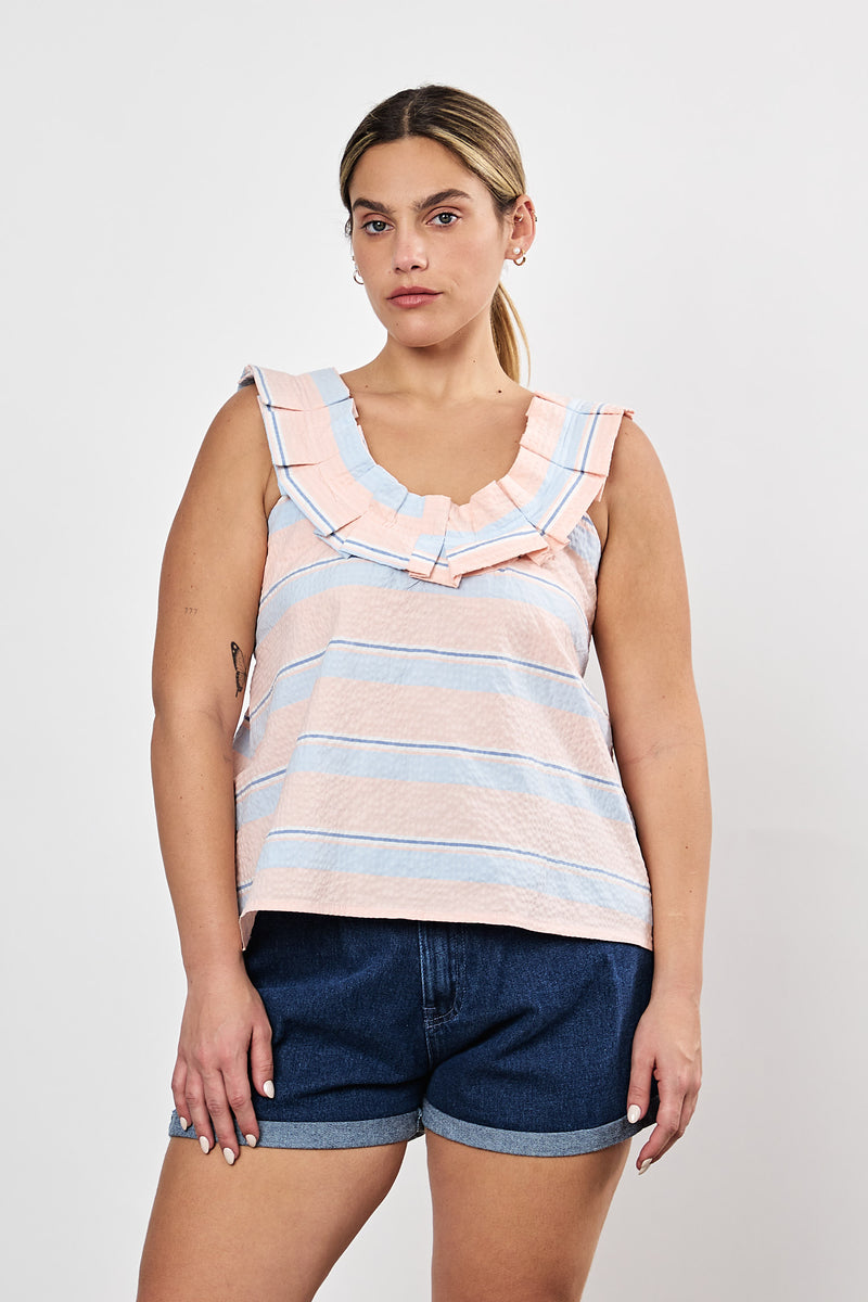 ⛵️Spring/Summer 2025 - Helena- Ruffle-Trim Sleeveless Top- Ice cream. 🍧