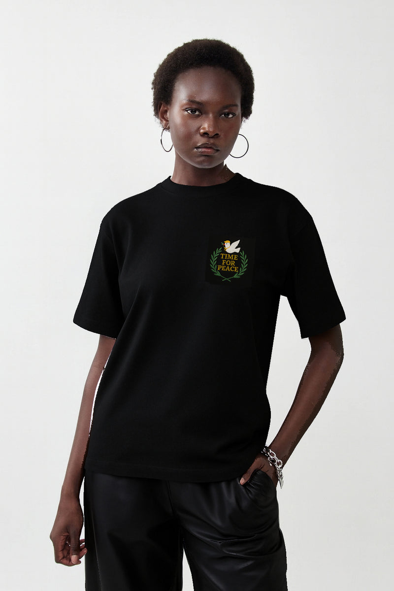 🕊️ TIME FOR PEACE-  חולצת מלחמה ושלום - Black-🌿 Olive leaves