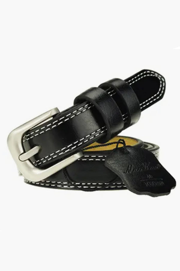 Black Leather belt with gold buckle (real cowhide leather leather)