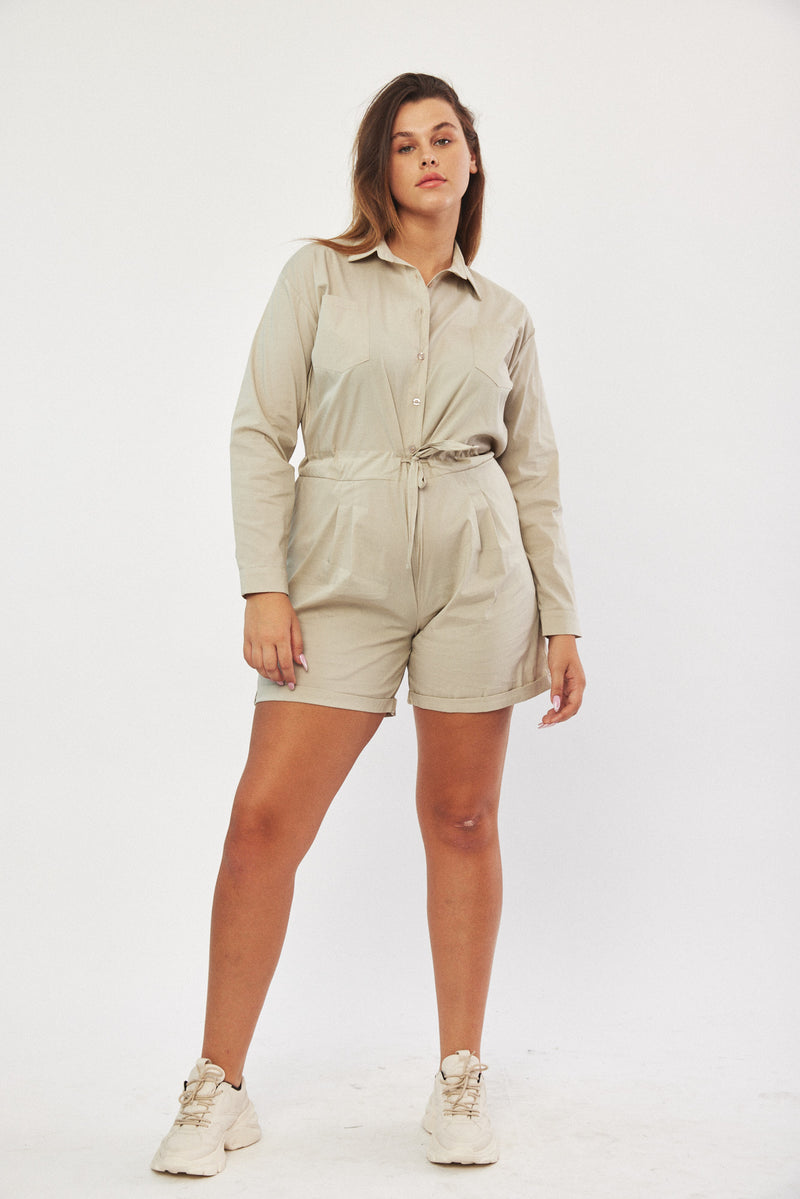 ☃️ Winter 2023  -  Worker - Long sleeves short Jumpsuit - Stone