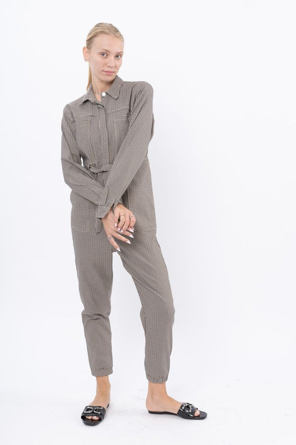 ⛈Winter 2022 - Ada Maxi Jumpsuit - Size 36 Beige and Brown squares