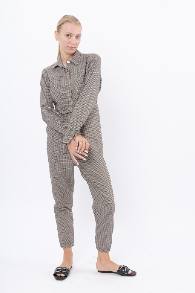 ⛈Winter 2022 - Ada Maxi Jumpsuit - Size 36 Beige and Brown squares