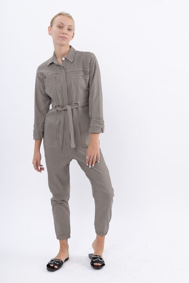 ⛈Winter 2022 - Ada Maxi Jumpsuit - Size 36 Beige and Brown squares
