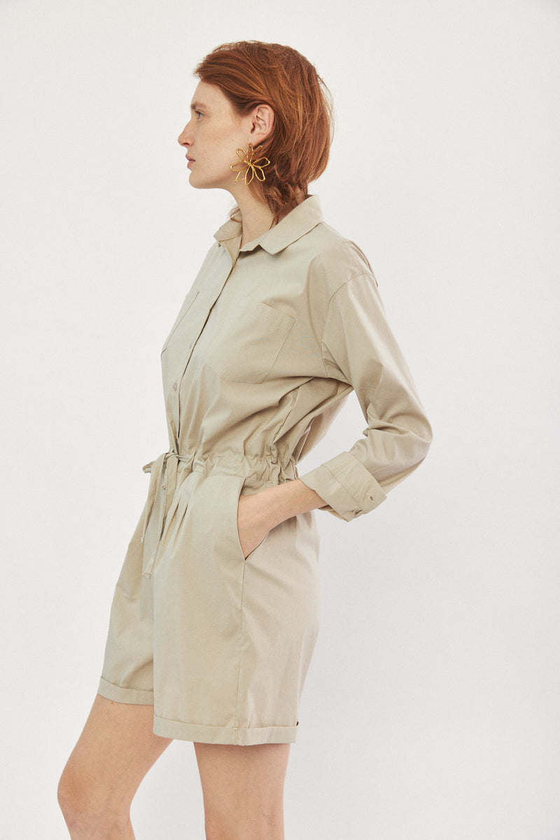 ☃️ Winter 2023  -  Worker - Long sleeves short Jumpsuit - Stone