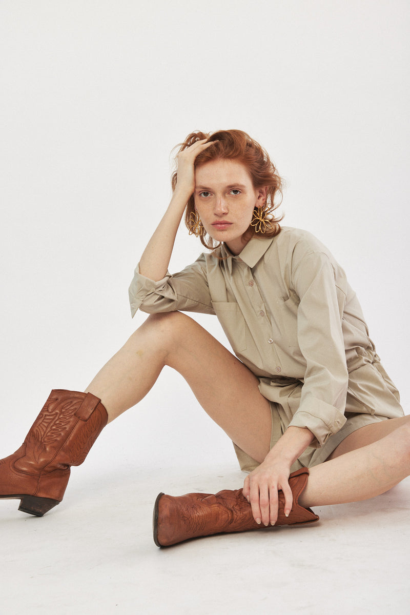 ☃️ Winter 2023  -  Worker - Long sleeves short Jumpsuit - Stone